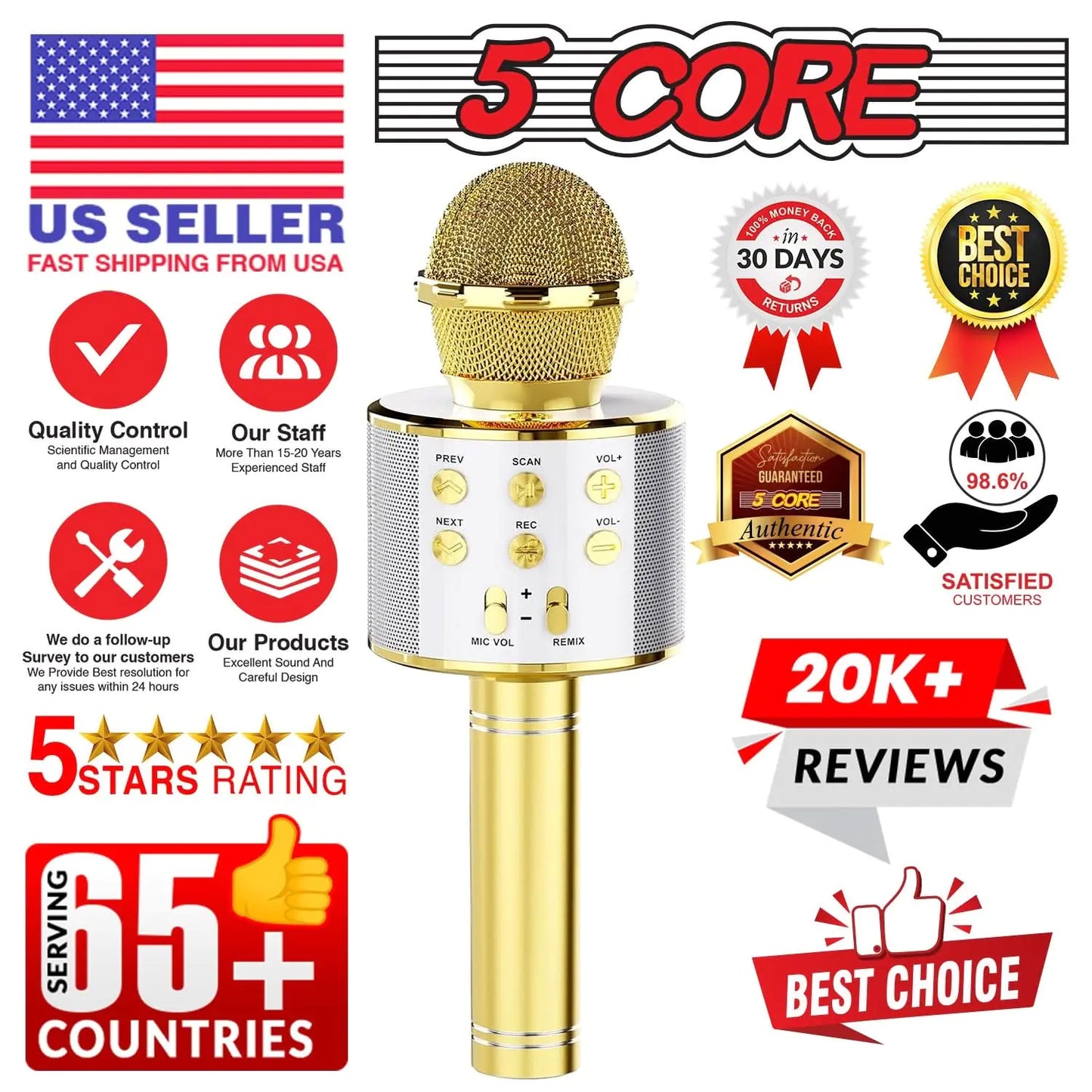5Core Wireless Karaoke Microphone Bluetooth Mic Portable Handheld Microfonos Inalambricos by Anti Spier