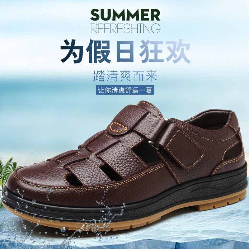 A pair of comfortable soft leather perforated cool sandals for men in summer by Hypersku