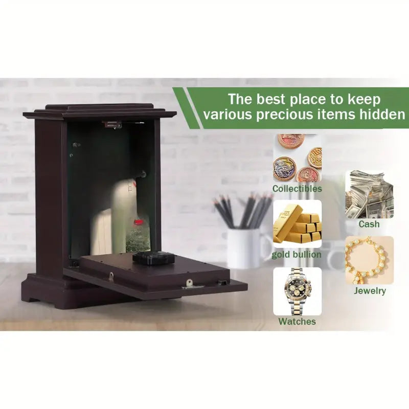 Rubber Wood Material, Glass Mirror Surface. Protect Your Cash, Passport, Jewelry, Documents, Or Keys. Convenient For Storing Valuables. Charming Wooden Structure by Anti Spier