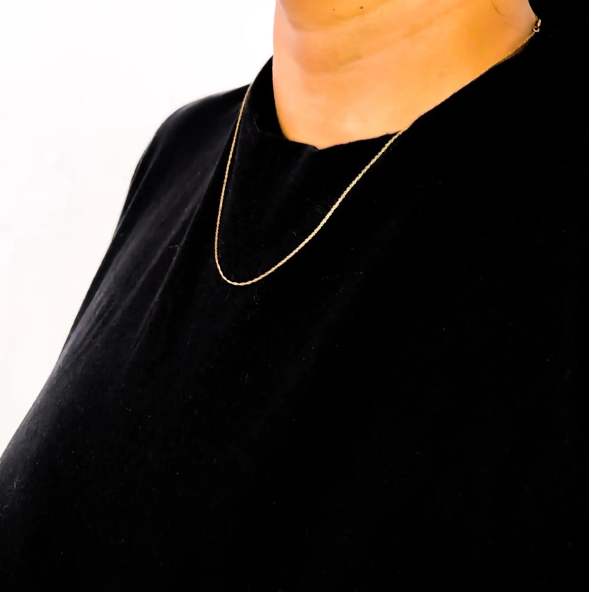 10K Gold 0.5 mm Slender & Dainty Fine Rope Chain Necklace by Anti Spier