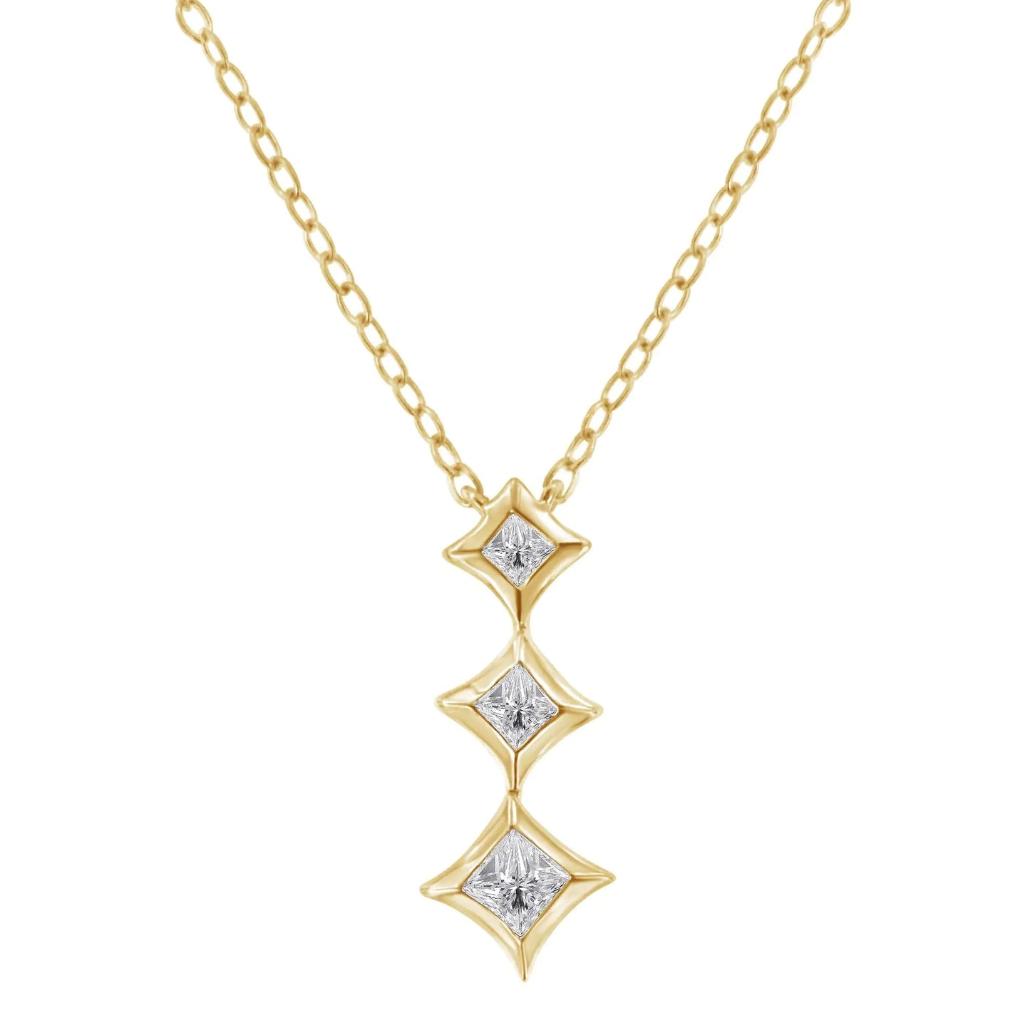 10K Gold 1/5 Cttw Princess Cut Diamond 3 Stone Drop 18" Pendant Necklace (H-I Color, SI2-I1 Clarity) by Anti Spier