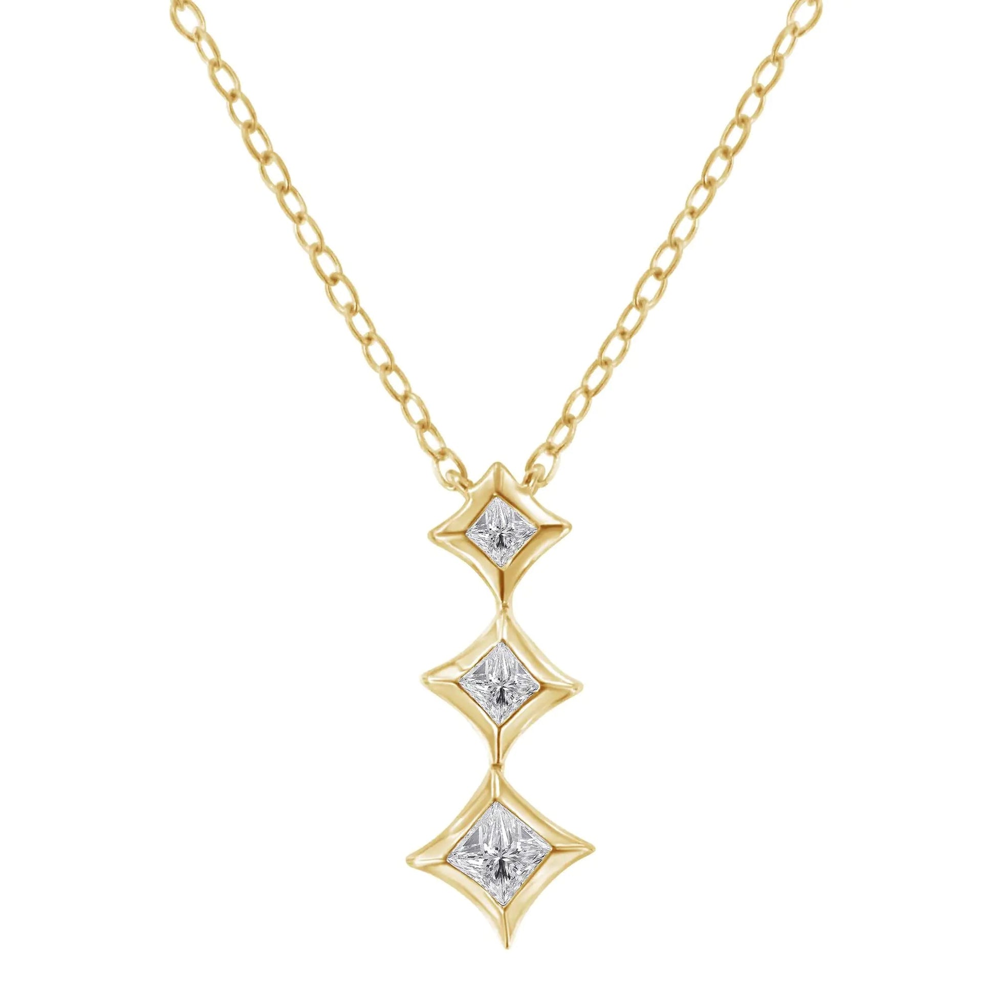 10K Gold 1/5 Cttw Princess Cut Diamond 3 Stone Drop 18" Pendant Necklace (H-I Color, SI2-I1 Clarity) by Anti Spier