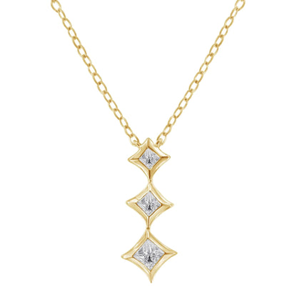 10K Gold 1/5 Cttw Princess Cut Diamond 3 Stone Drop 18" Pendant Necklace (H-I Color, SI2-I1 Clarity) by Anti Spier