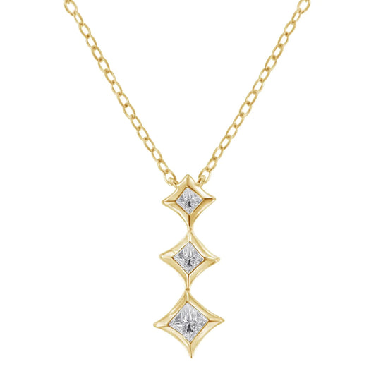 10K Gold 1/5 Cttw Princess Cut Diamond 3 Stone Drop 18" Pendant Necklace (H-I Color, SI2-I1 Clarity) by Anti Spier