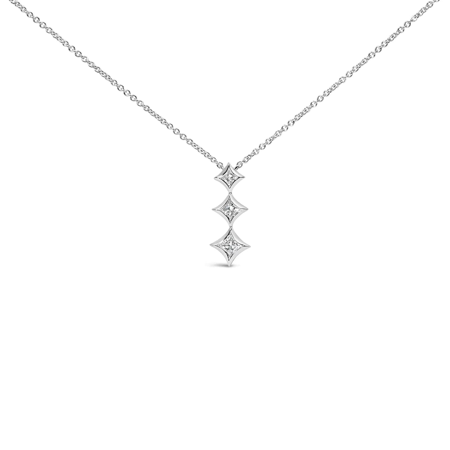 10K Gold 1/5 Cttw Princess Cut Diamond 3 Stone Drop 18" Pendant Necklace (H-I Color, SI2-I1 Clarity) by Anti Spier