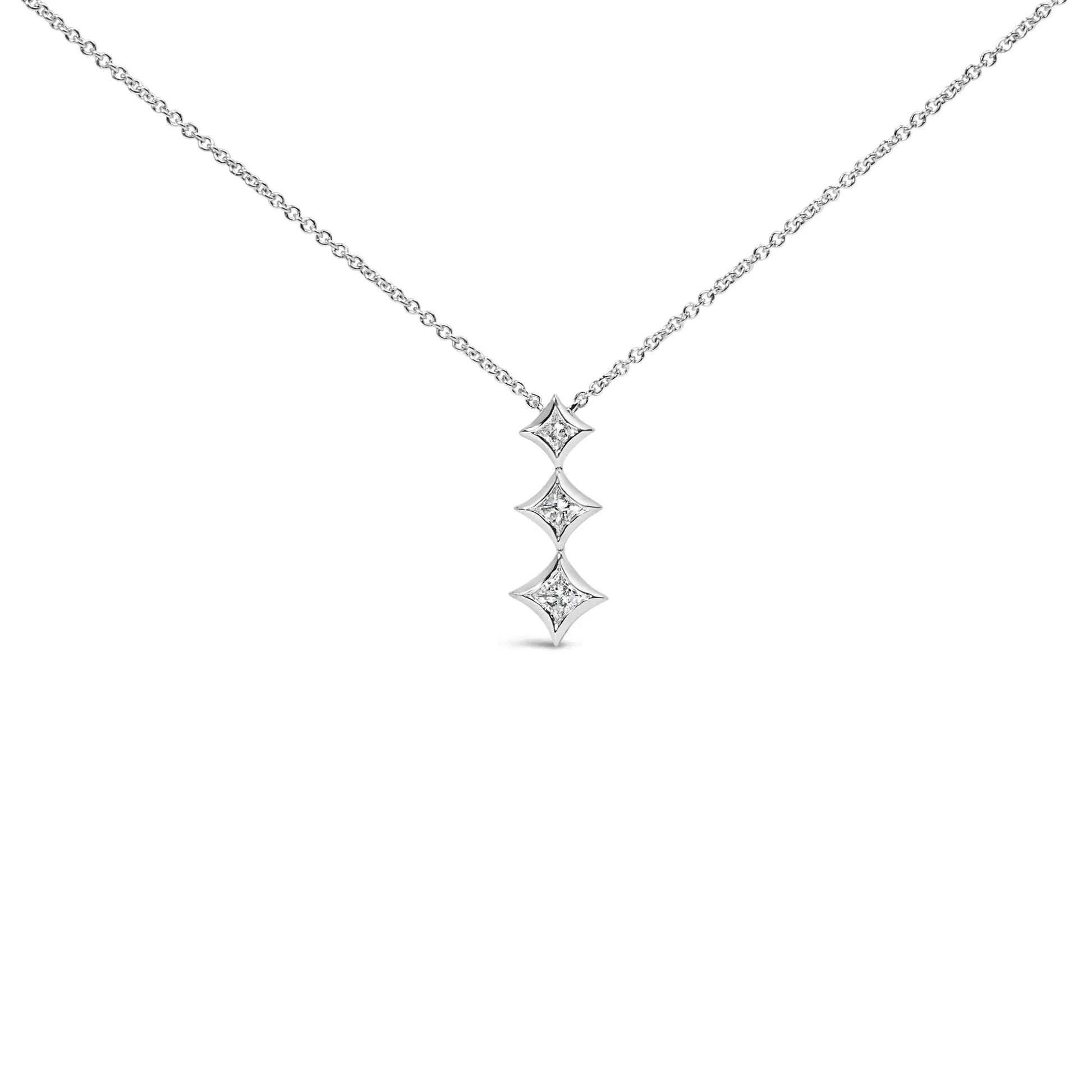 10K Gold 1/5 Cttw Princess Cut Diamond 3 Stone Drop 18" Pendant Necklace (H-I Color, SI2-I1 Clarity) by Anti Spier
