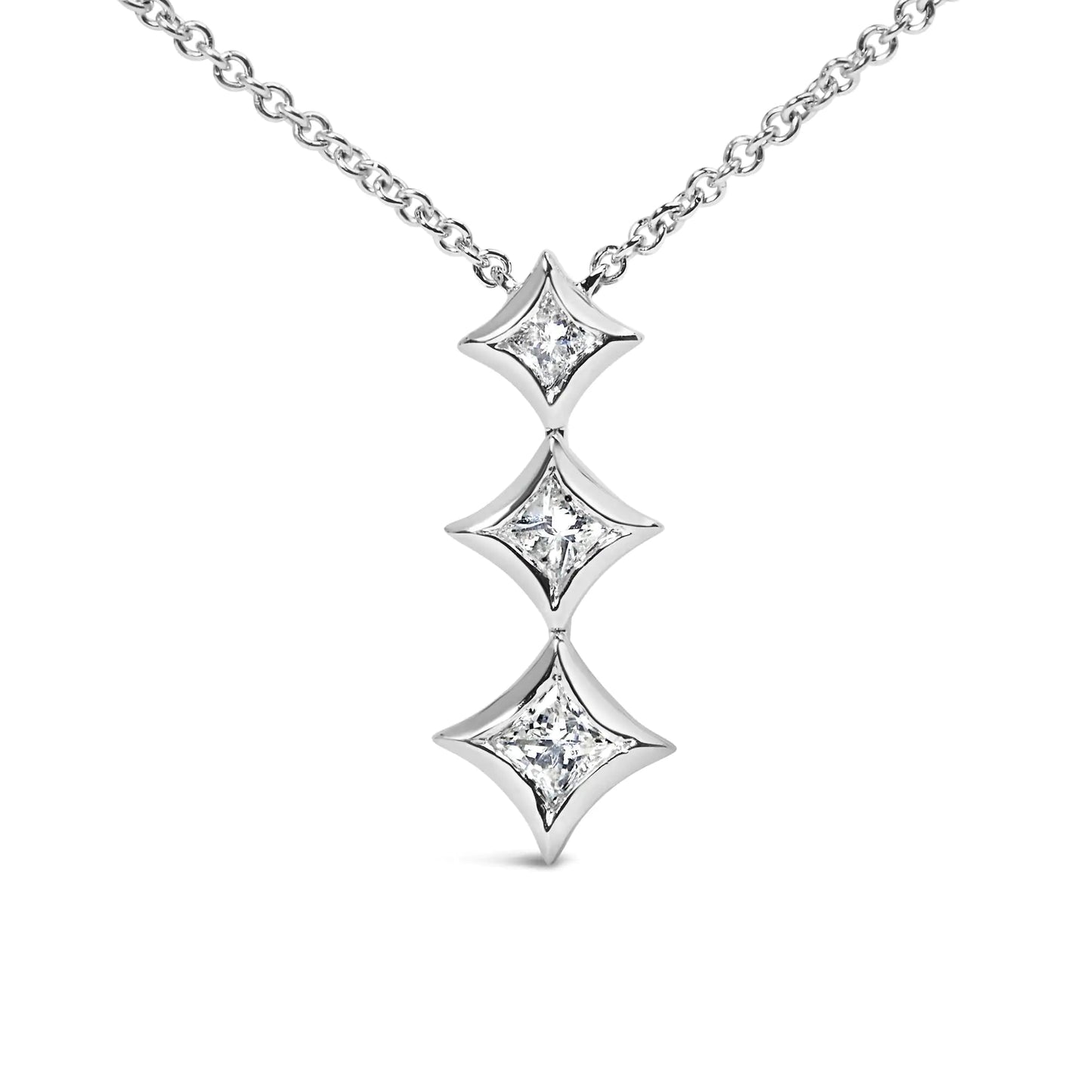 10K Gold 1/5 Cttw Princess Cut Diamond 3 Stone Drop 18" Pendant Necklace (H-I Color, SI2-I1 Clarity) by Anti Spier
