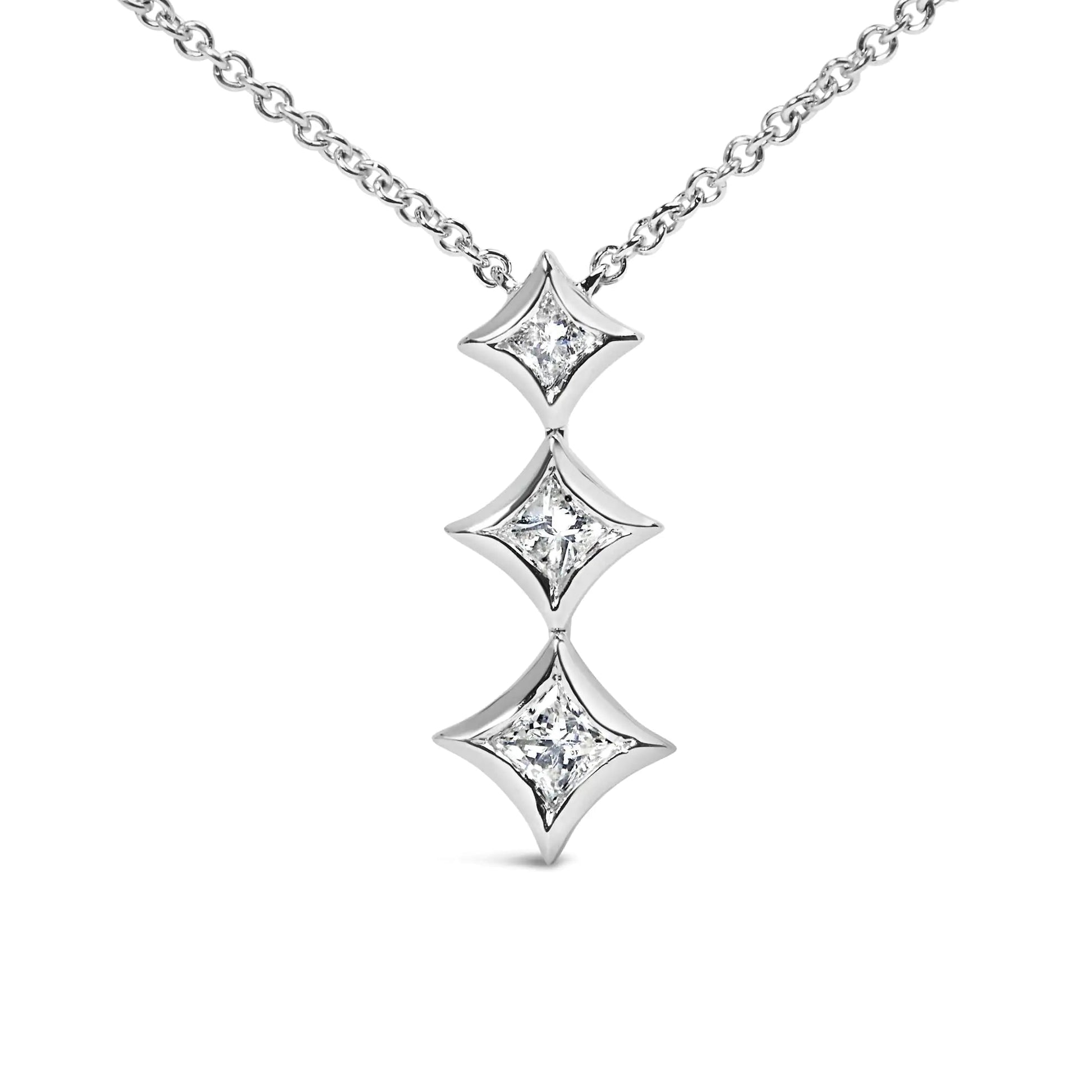 10K Gold 1/5 Cttw Princess Cut Diamond 3 Stone Drop 18" Pendant Necklace (H-I Color, SI2-I1 Clarity) by Anti Spier