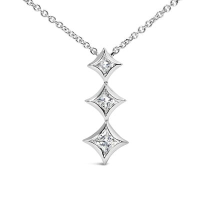 10K Gold 1/5 Cttw Princess Cut Diamond 3 Stone Drop 18" Pendant Necklace (H-I Color, SI2-I1 Clarity) by Anti Spier