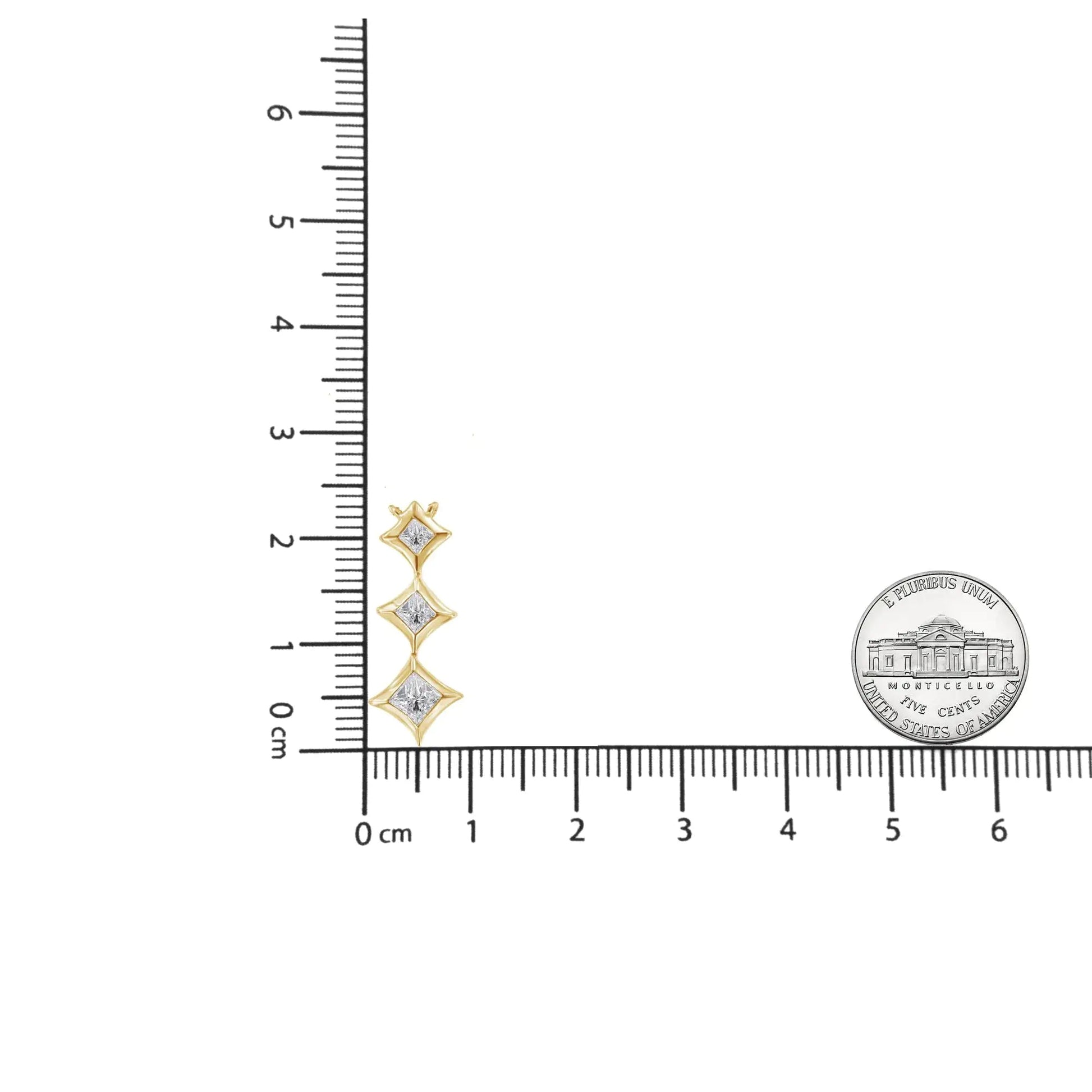 10K Gold 1/5 Cttw Princess Cut Diamond 3 Stone Drop 18" Pendant Necklace (H-I Color, SI2-I1 Clarity) by Anti Spier