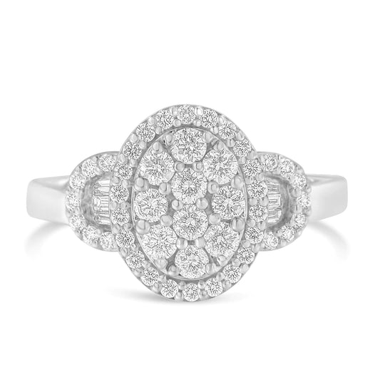 10K White Gold 1.0 Cttw Diamond Oval Cluster with Halo Vintage-Inspired Art Deco Buckle Style Statement Ring (G-H Color, SI1-SI2 Clarity) by Anti Spier