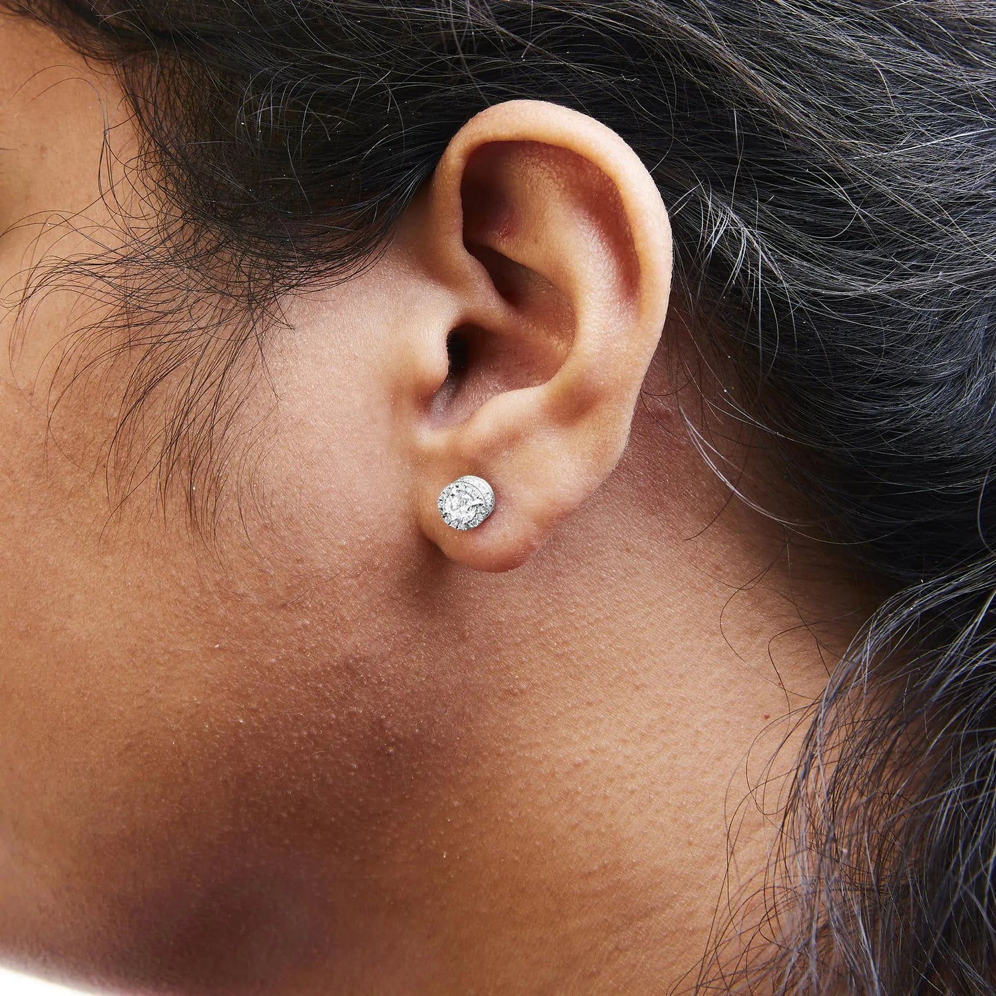 10K White Gold 1.00 Cttw Diamond Hidden Halo Stud Earring (H-I Color, I1-I2 Clarity) by Anti Spier