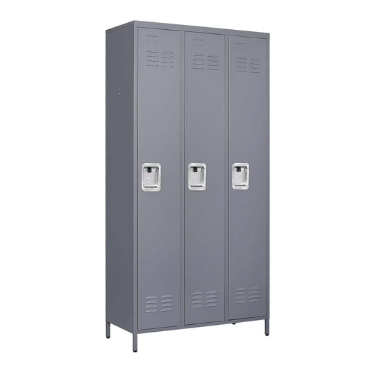 3 Employee Metal Lockers With 72 Inch High Locks, Home Gym Office, School Garage Lockers, Gray by Anti Spier