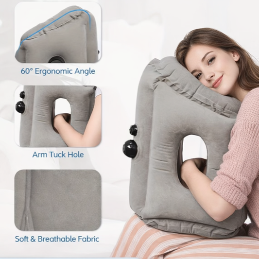 Nap Pillow - Comfortable Neck Support For Aviation, Train, Car And Office Use, Portable and Inflatable, Easy Nap Air Cushion, Soft Microfiber Cover, Gray by Anti Spier