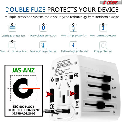Universal Travel Adapter International Power Adapters 3 Pack Multicharger Plug w 4 USB Ports by Anti Spier