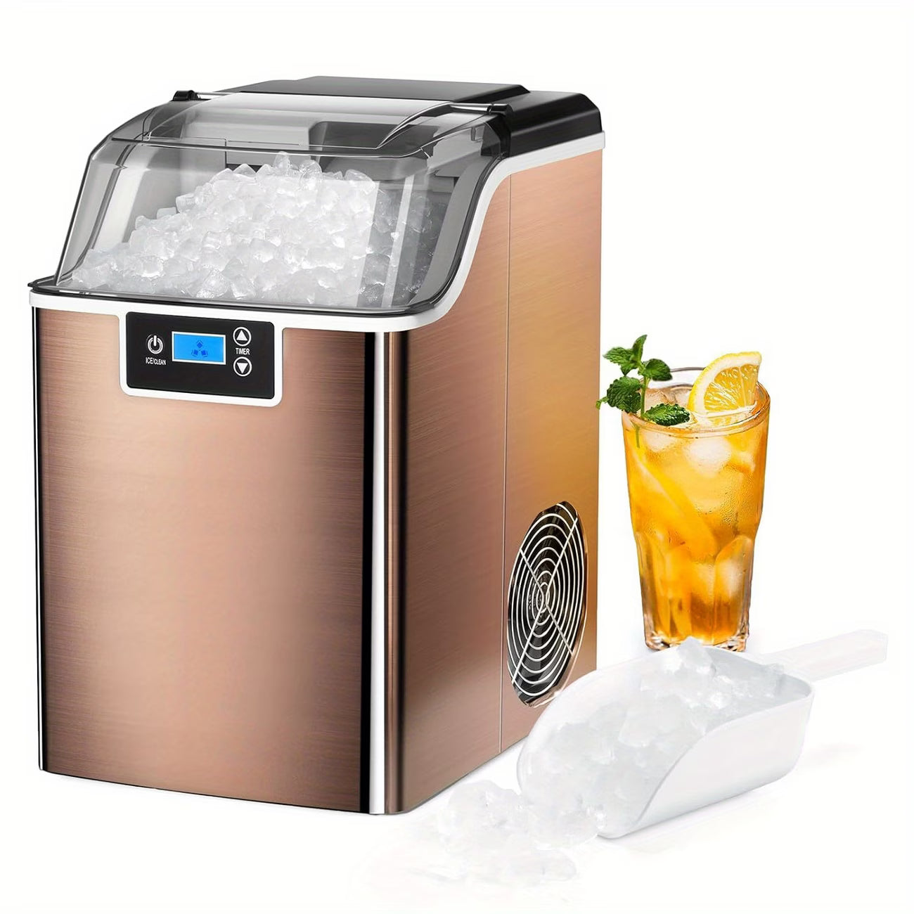 Nugget Countertop Ice Maker, Soft Chew Pellet Ice or Bullet Ice, 44 lbs/24 hrs or 26 lbs/24 hrs, One Touch Operation, Self-Cleaning, For Home, Kitchen, Office, Stainless Steel, Space saving Design, Easy To Clean, High quality Build, Chewable Ice by Anti Spier