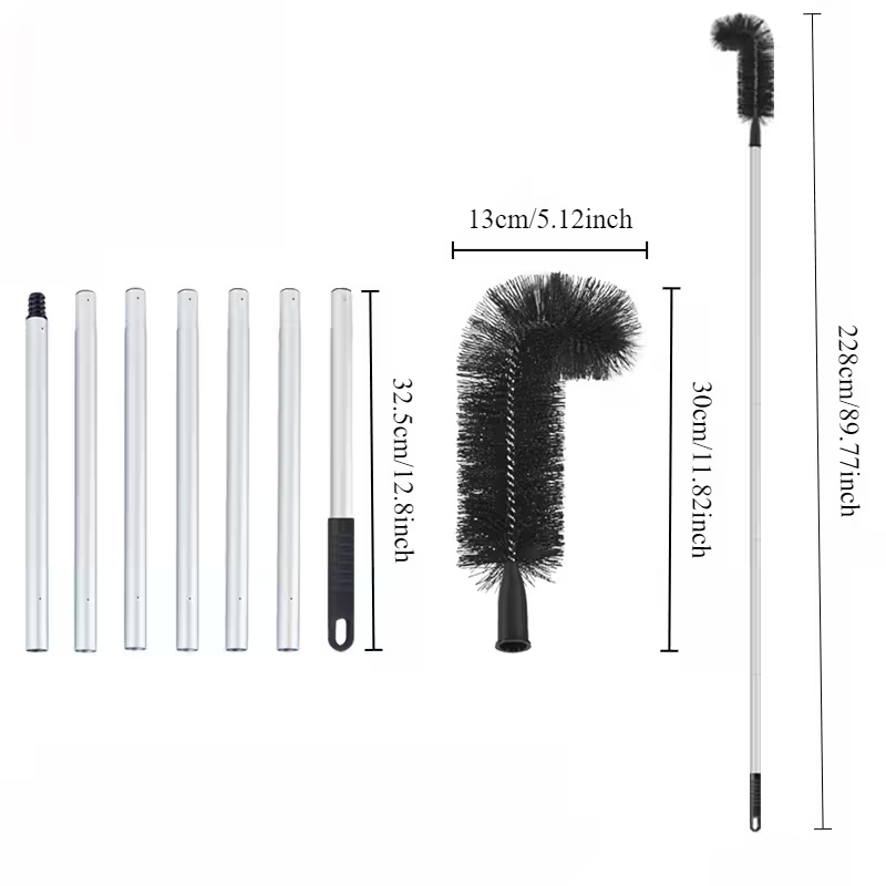 Extendable Gutter Cleaning Brush (89.8") - 7-Section Aluminum Pole, Curved Bristle Head for Roof & Yard Cleaning, Easy Reach Down to Zigzag Cleaning, No Electricity Needed, Garden Tool | Curved Brush | Durable Aluminum, Gutter Cleaning by Anti Spier