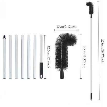 Extendable Gutter Cleaning Brush (89.8") - 7-Section Aluminum Pole, Curved Bristle Head for Roof & Yard Cleaning, Easy Reach Down to Zigzag Cleaning, No Electricity Needed, Garden Tool | Curved Brush | Durable Aluminum, Gutter Cleaning by Anti Spier