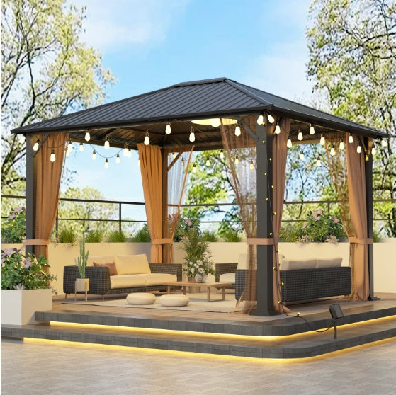 10x12 Hard-top Metal Gazebo, Heavy Duty Gazebo With Mosquito Net by Anti Spier