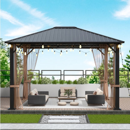 10x12 Hard-top Metal Gazebo, Heavy Duty Gazebo With Mosquito Net by Anti Spier