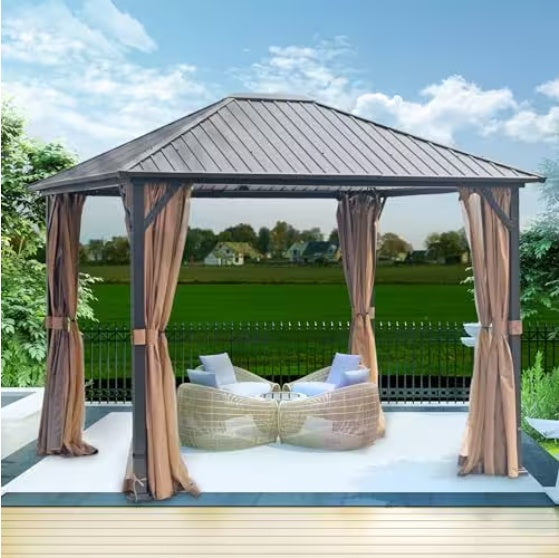 10x12 Hard-top Metal Gazebo, Heavy Duty Gazebo With Mosquito Net by Anti Spier