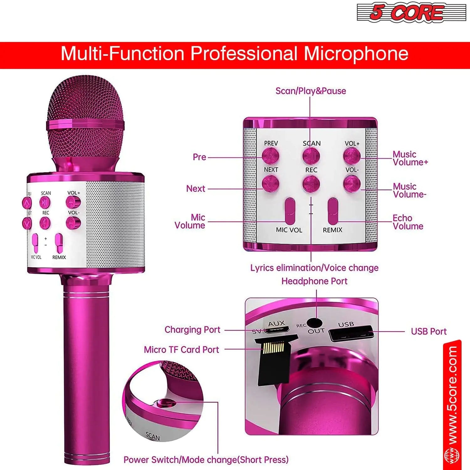 5Core Wireless Karaoke Microphone Bluetooth Mic Portable Handheld Microfonos Inalambricos by Anti Spier