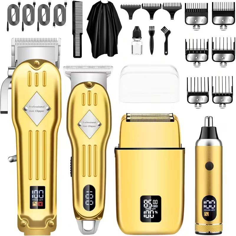 Men's Professional Hair Clipper Combo Set - Foil Shaver, Detail Trimmer, Adjustable Blades - USB Rechargeable, LCD Display, Complete Accessories for Home/Barbershop by Anti Spier