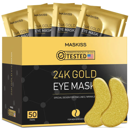 24k Gold Under Eye Patches (50 Pairs), eye mask, Collagen Skin Care Products, Eye Patches for Puffy Eyes, eye masks for dark circles and puffiness 1 Count (Pack of 50) by Anti Spier