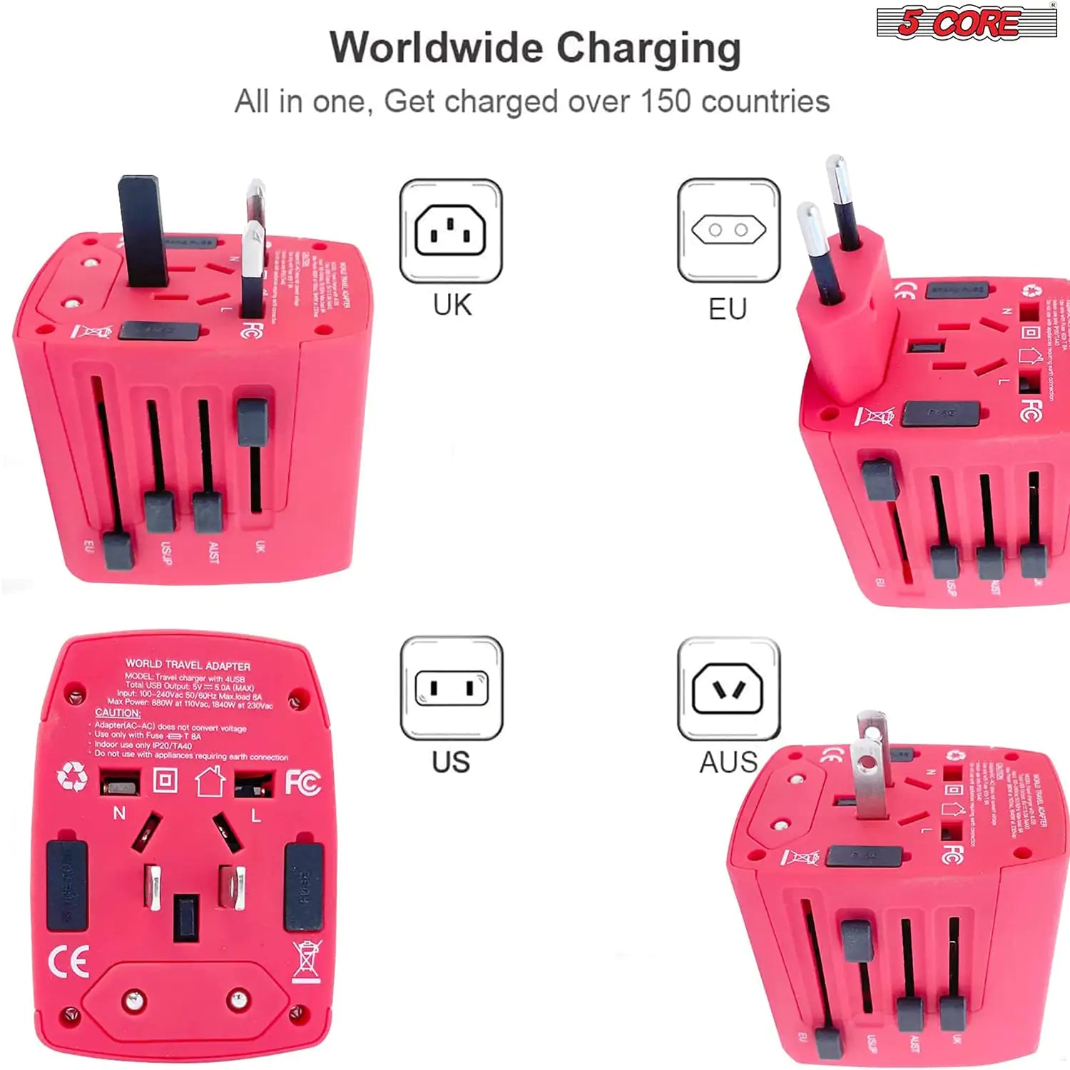 Universal Travel Adapter International Power Adapters 3 Pack Multicharger Plug w 4 USB Ports by Anti Spier