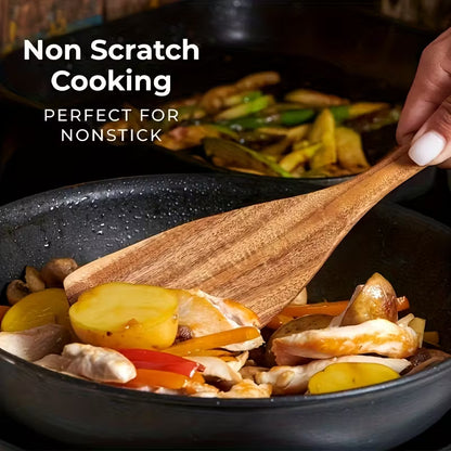 Non-Stick Cookware Set, Wooden Kitchen Utensils Kit, Heat Resistant Up to 450°F, 10pcs Pans Spatulas Slotted Wooden Kitchen Spoons, Elegant Heavy-Duty Wooden Utility Set, Cooking Tools for Baking Serving Everyday & Formal Cooking by Anti Spier