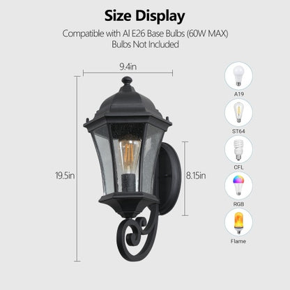 Outdoor Waterproof Glass Retro Wall Light Support Many Types Of Bulbs -2 Packs With Light Sensing by Anti Spier