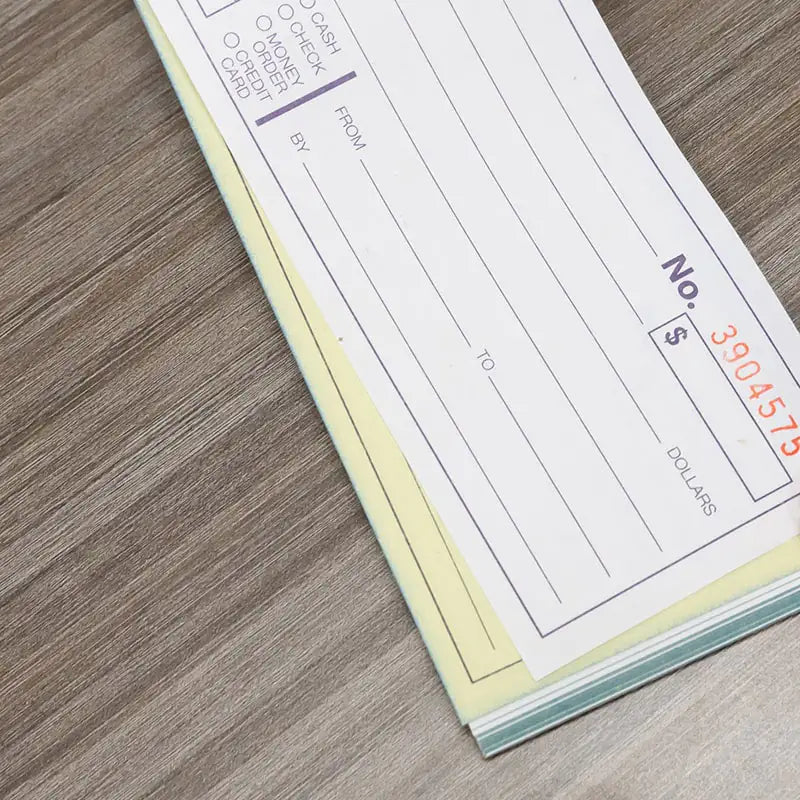 50 Sets 7 1/2" x 2 3/4" 2-Part Carbonless Cash or Rent Receipt Book by Anti Spier