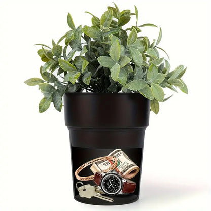 1pc Black Plastic Flower Pot with Secret Compartment & Key Hider - Waterproof, Durable Safe for Cash, Keys & Small Valuables, Non-Waterproof by Anti Spier