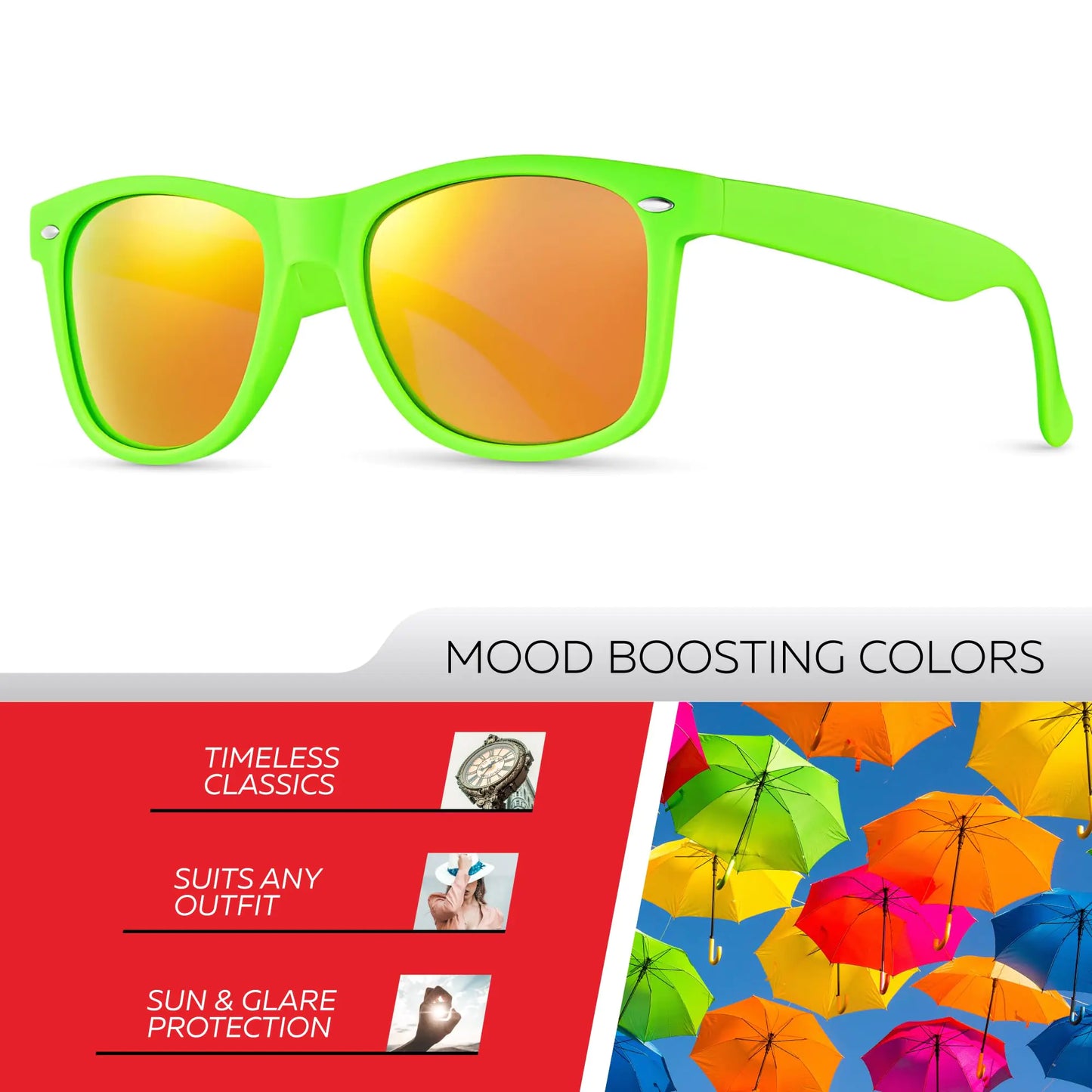 Retro Rewind Polarized Sunglasses for Men and Women - UV Protection Classic Sun Glasses Matte Lime Green | Revo Orange by Anti Spier