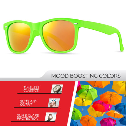 Retro Rewind Polarized Sunglasses for Men and Women - UV Protection Classic Sun Glasses Matte Lime Green | Revo Orange by Anti Spier