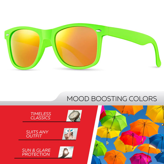 Retro Rewind Polarized Sunglasses for Men and Women - UV Protection Classic Sun Glasses Matte Lime Green | Revo Orange by Anti Spier