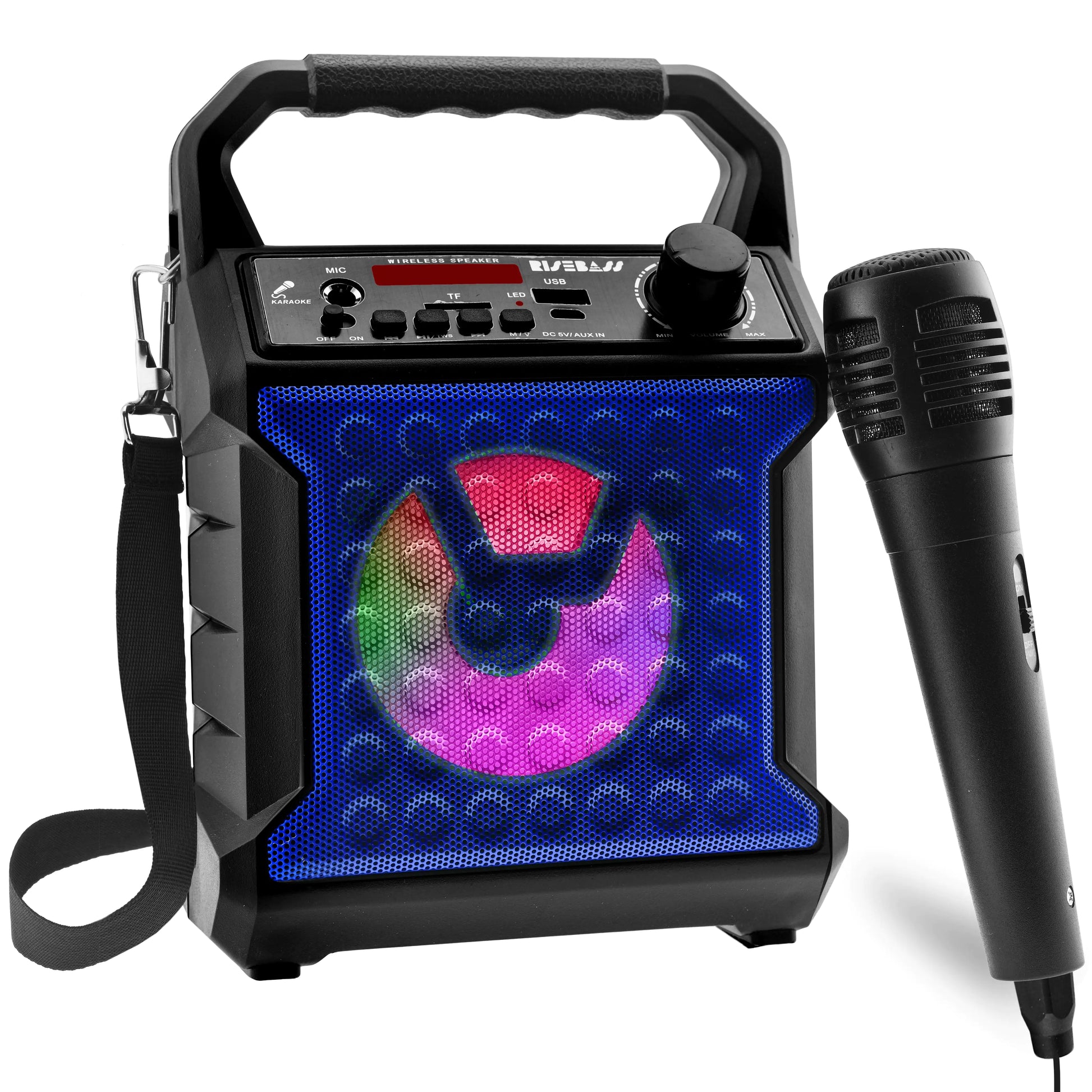 Risebass Portable Karaoke Machine with Microphone - Home Karaoke System with Party Lights for Kids and Adults - Rechargeable USB Speaker Set with FM Radio, SD/TF Card Support, and AUX-in by Anti Spier