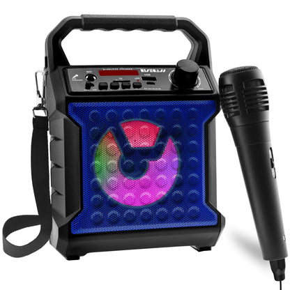 Risebass Portable Karaoke Machine with Microphone - Home Karaoke System with Party Lights for Kids and Adults - Rechargeable USB Speaker Set with FM Radio, SD/TF Card Support, and AUX-in by Anti Spier