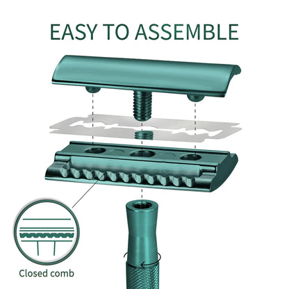 Bambaw Men Safety Razor with 5 Double Edge Safety Razor Blades, Single Blade Razor for Men & Women, Plastic Free Metal Razor – Sea Green 1 Count (Pack of 1) Sea Green Razor by Anti Spier