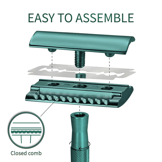 Bambaw Men Safety Razor with 5 Double Edge Safety Razor Blades, Single Blade Razor for Men & Women, Plastic Free Metal Razor – Sea Green 1 Count (Pack of 1) Sea Green Razor by Anti Spier