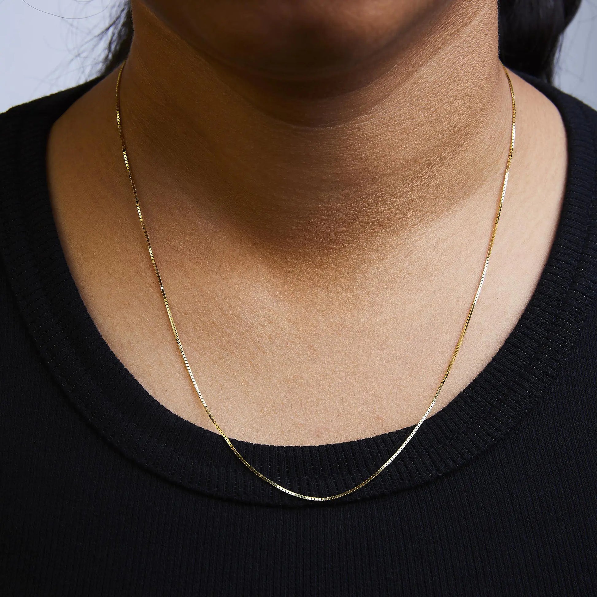 Unisex Solid 14K Gold 0.75mm Classic Box Chain Necklace by Anti Spier