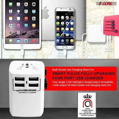 Universal Travel Adapter International Power Adapters 3 Pack Multicharger Plug w 4 USB Ports by Anti Spier