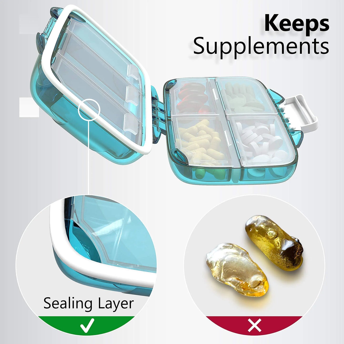 Travel Pill Organizer Moisture Proof Pill Box Daily Medicine 7 Compartments by Anti Spier