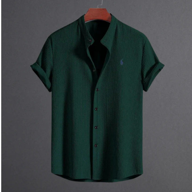 Men's summer new men men's short sleeve solid color men's shirt top by Hypersku