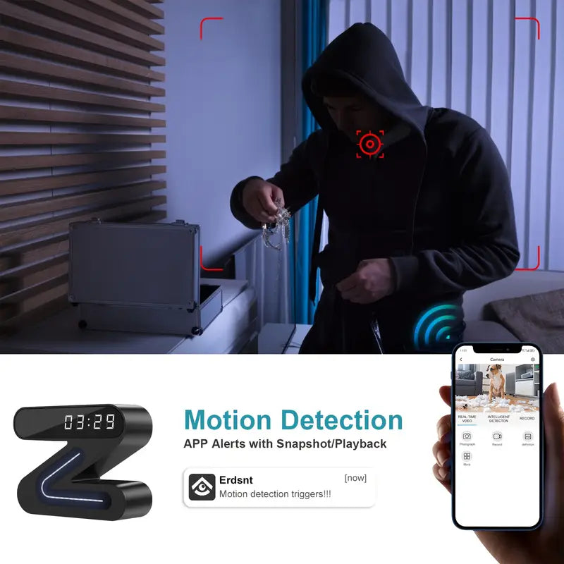 Full HD 1080P Camera Clock - WiFi Camera For Wireless Security Surveillance - Nanny Cam - Night Vision by Anti Spier