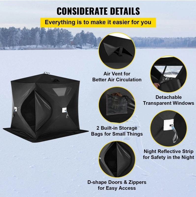 2-3 Person Ice Fishing Shelter, Pop-Up Portable Insulated Ice Fishing Tent, Waterproof Oxford Fabric by Anti Spier