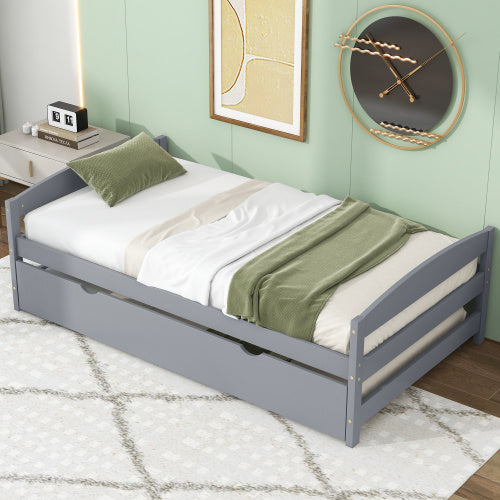 Twin Size Platform Bed With Twin Size Trundle, Gray by Anti Spier