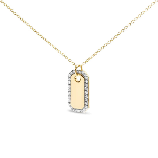 14K Yellow Gold 1/4 Cttw Diamond Halo Octagonal Dog Tag Pendant 18" Necklace (I-J Color, I2-I3 Clarity) by Anti Spier