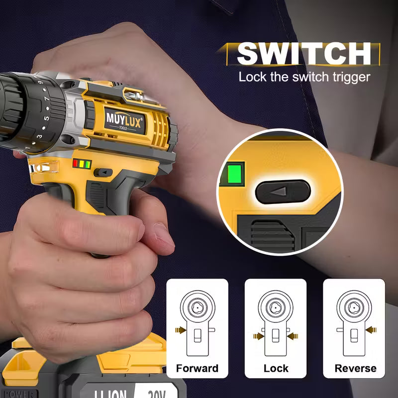 20V 2-Variable Speed Cordless Drill Set, Impact Power Drill With 3/8 Inch Keyless Chuck, 18+3 Clutch Electric Drill, Max Torque 45Nm, Work Light, 2.0AH Batteries And Fast Charger by Anti Spier