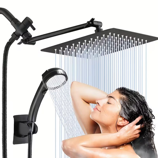High-Pressure Shower Head with Handheld Spray - Combination Shower System, 9-Spray Settings (Rain & Handheld), Leak proof Shower heads with Flexible Hose & Bracket, Adjustable Height/Angle, Stainless Rainfall Shower head Suitable for Modern Bathrooms by Anti Spier